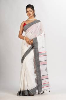 White Handwoven Cotton Jamdani handloom Saree