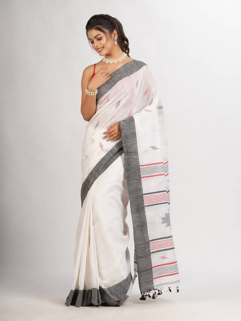 White Handwoven Cotton Jamdani handloom Saree