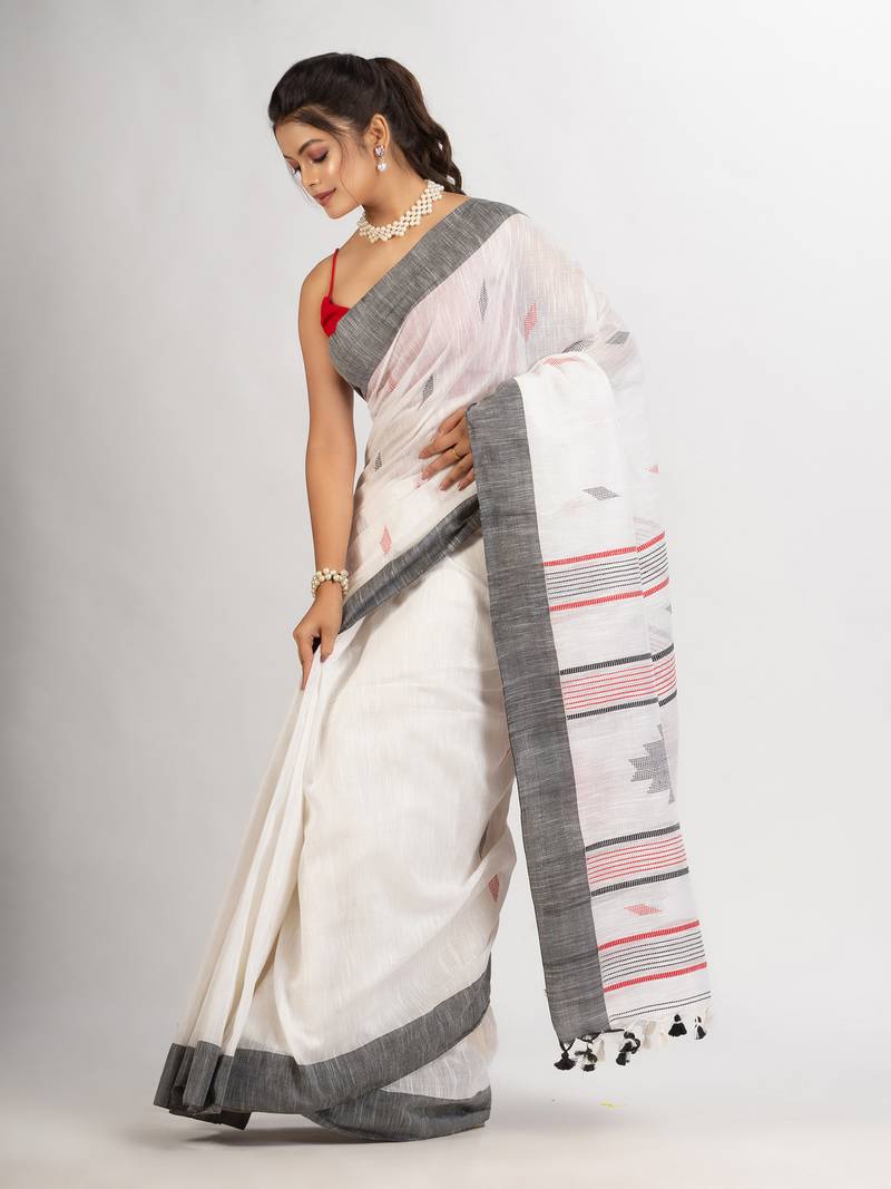 White Handwoven Cotton Jamdani handloom Saree
