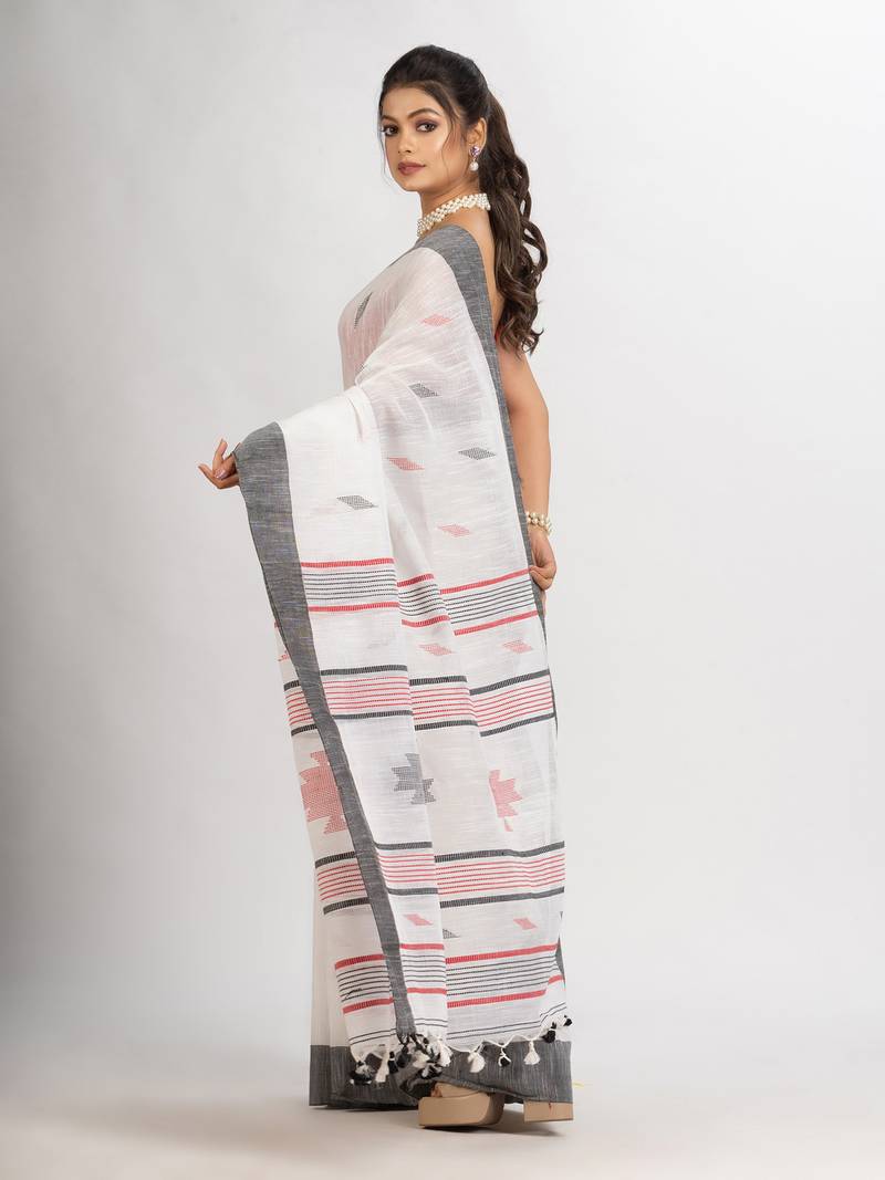 White Handwoven Cotton Jamdani handloom Saree