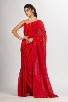 Red Handwoven Cotton Jamdani handloom Saree