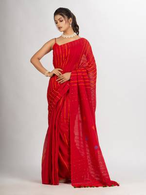 Red Handwoven Cotton Jamdani handloom Saree 1
