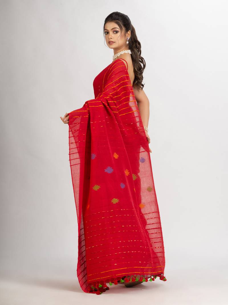 Red Handwoven Cotton Jamdani handloom Saree