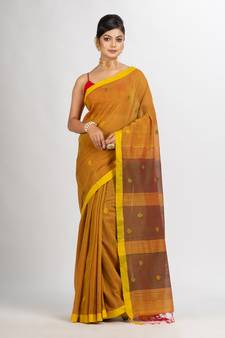 Lemon Yollow Handwoven Cotton Jamdani handloom Saree