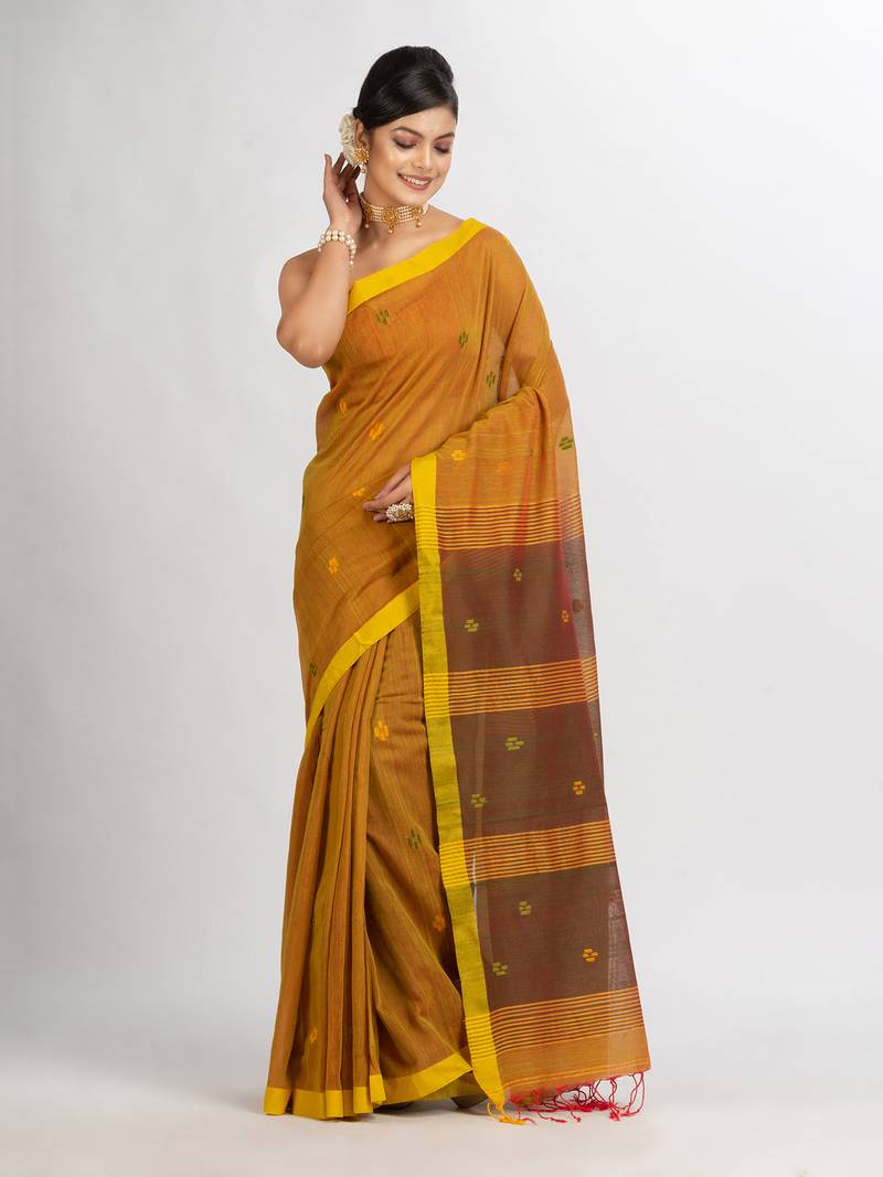 Lemon Yollow Handwoven Cotton Jamdani handloom Saree