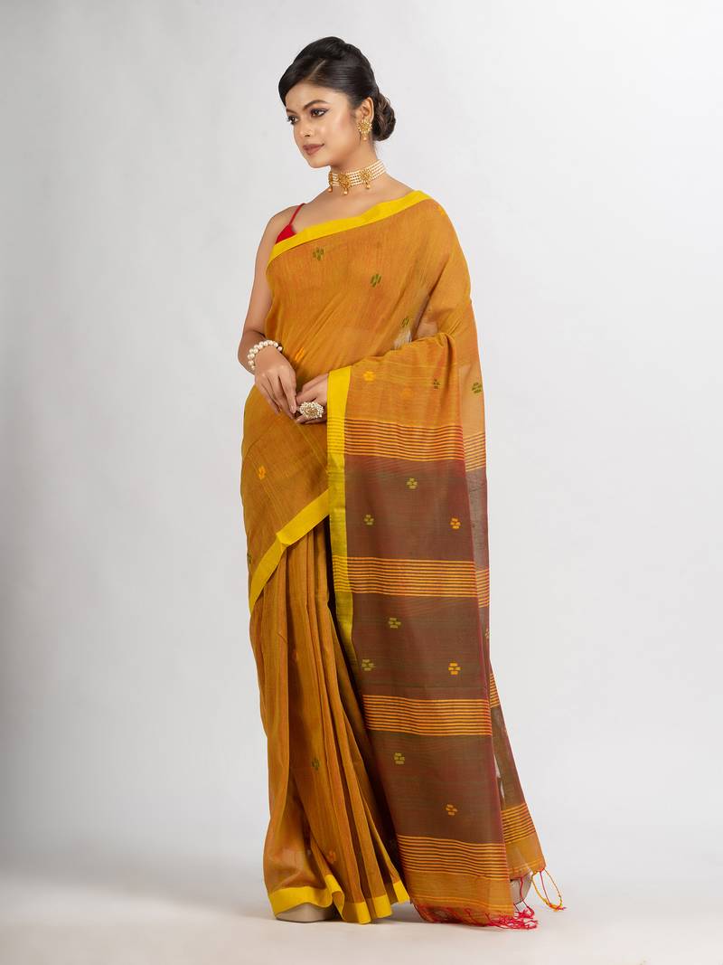 Lemon Yollow Handwoven Cotton Jamdani handloom Saree