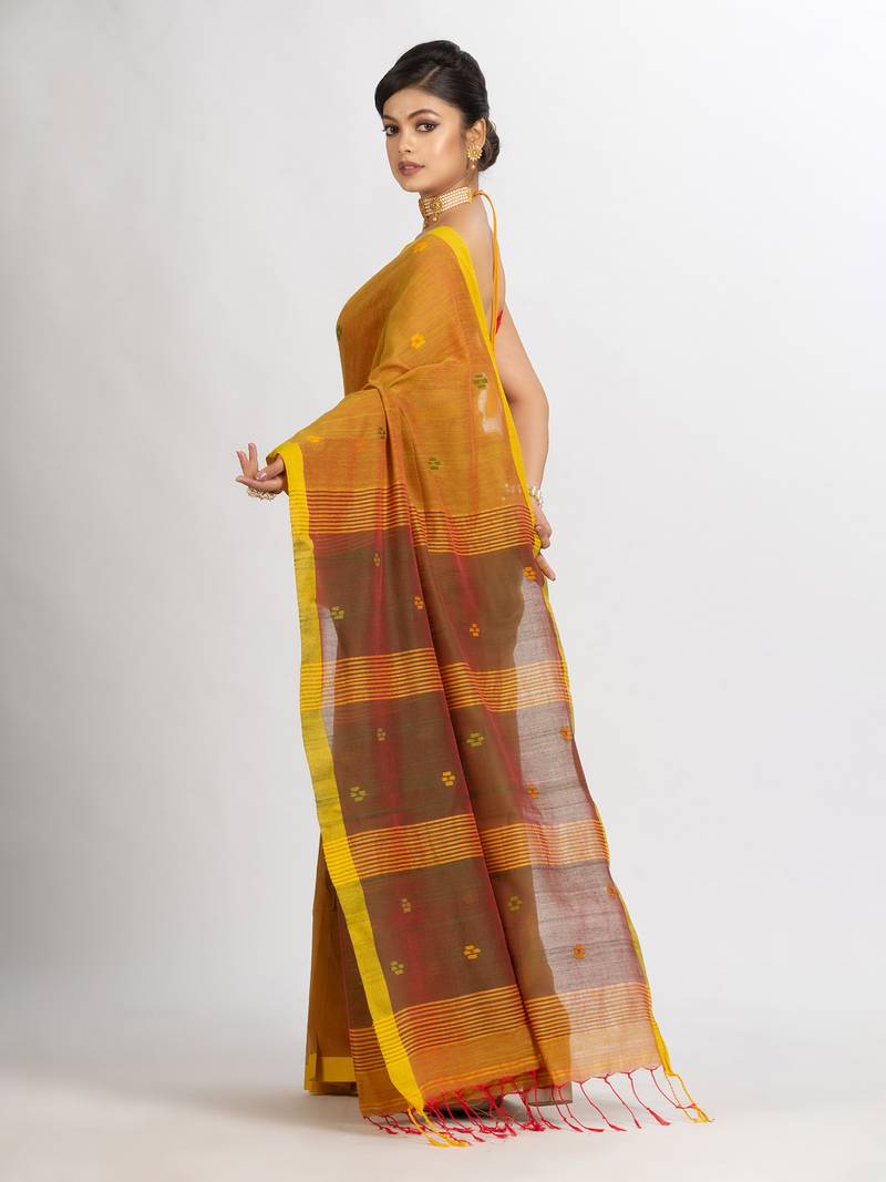 Lemon Yollow Handwoven Cotton Jamdani handloom Saree