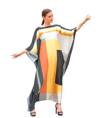 JSDC Geometric Printed Soft Silk Long Women Wear Beach Kaftan 1