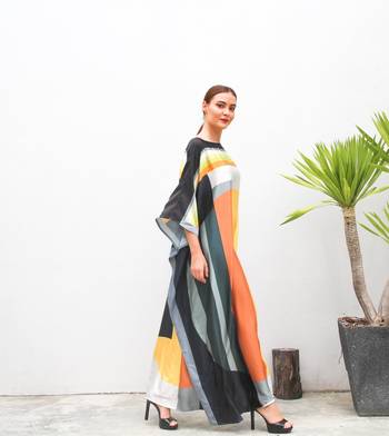 JSDC Geometric Printed Soft Silk Long Women Wear Beach Kaftan 2