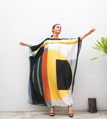 JSDC Geometric Printed Soft Silk Long Women Wear Beach Kaftan 4