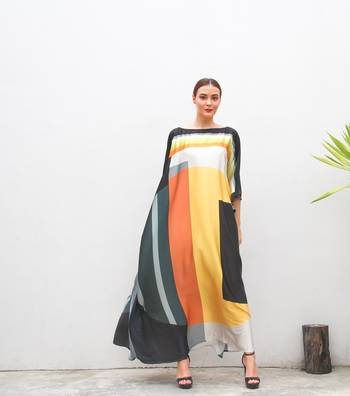 JSDC Geometric Printed Soft Silk Long Women Wear Beach Kaftan 5