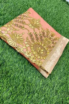 Trendmalls Trendmalls Orange embroidered lycra Traditional Wedding Party Wear Bridal Saree with Blouse 