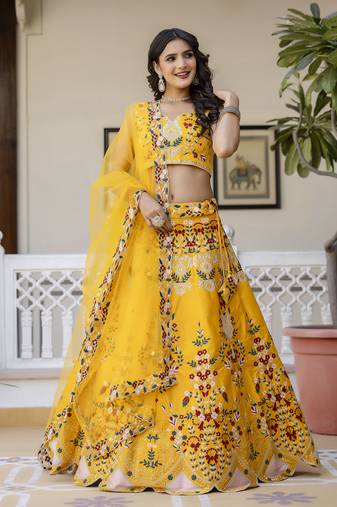 Malay Satin Embroidery Lehenga Choli With Dupatta