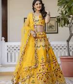 Malay Satin Embroidery Work Wedding, Party Wear Semi-stitched Latest Lehenga Choli With Dupatta