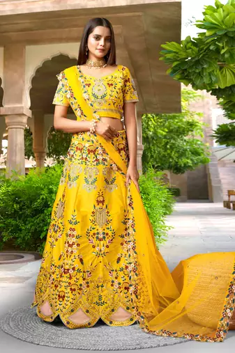  Malay Satin Embroidery Work Wedding, Party Wear Semi-stitched Latest Lehenga Choli With Dupatta