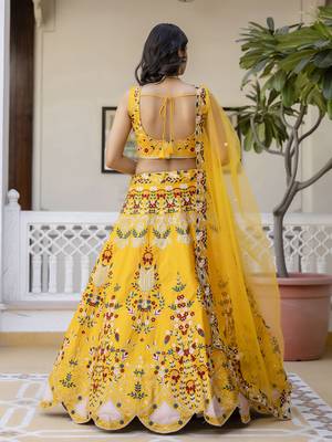 Malay Satin Embroidery Work Wedding, Party Wear Semi-stitched Latest Lehenga Choli With Dupatta 2