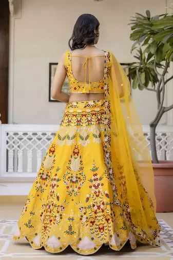 Malay Satin Embroidery Work Wedding, Party Wear Semi-stitched Latest Lehenga Choli With Dupatta