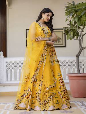 Malay Satin Embroidery Work Wedding, Party Wear Semi-stitched Latest Lehenga Choli With Dupatta 4