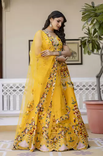 Malay Satin Embroidery Work Wedding, Party Wear Semi-stitched Latest Lehenga Choli With Dupatta