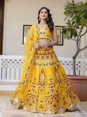 Malay Satin Embroidery Work Wedding, Party Wear Semi-stitched Latest Lehenga Choli With Dupatta 5