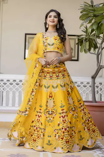 Malay Satin Embroidery Work Wedding, Party Wear Semi-stitched Latest Lehenga Choli With Dupatta