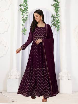 Purple Georgette Embroidery Kurta Pant with Dupatta Salwar Suit 3 Pieces Set 1
