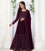 Purple Georgette Embroidery Kurta Pant with Dupatta Salwar Suit 3 Pieces Set