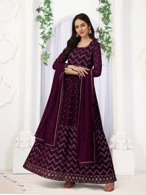 Purple Georgette Embroidery Kurta Pant with Dupatta Salwar Suit 3 Pieces Set 4