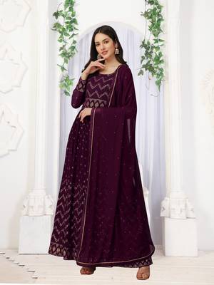 Purple Georgette Embroidery Kurta Pant with Dupatta Salwar Suit 3 Pieces Set 5
