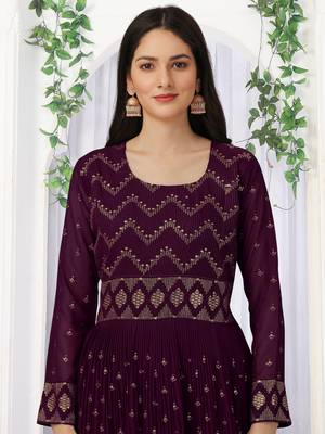 Purple Georgette Embroidery Kurta Pant with Dupatta Salwar Suit 3 Pieces Set 6
