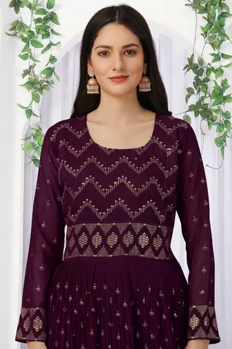 Trendmalls Purple Georgette Embroidery Kurta Pant with Dupatta Salwar Suit 3 Pieces Set