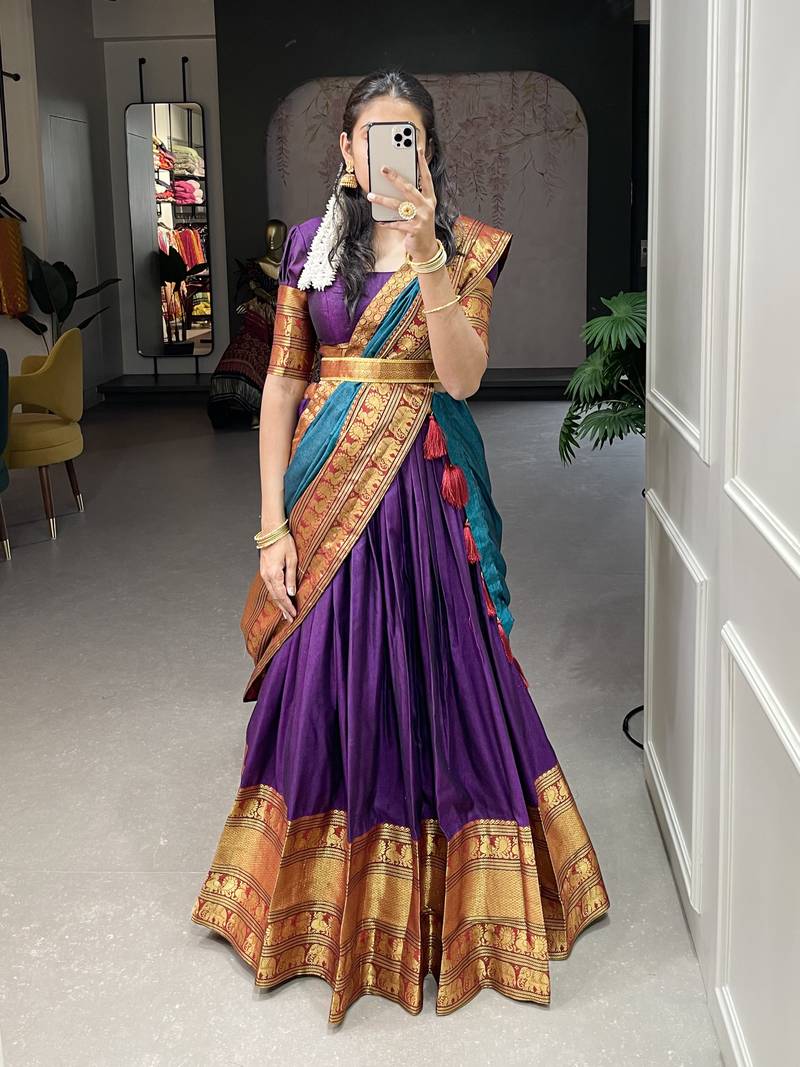 Nitriya Purple Color Pure Chanderi Zari Weaving Half Saree Lehenga Choli main image 1