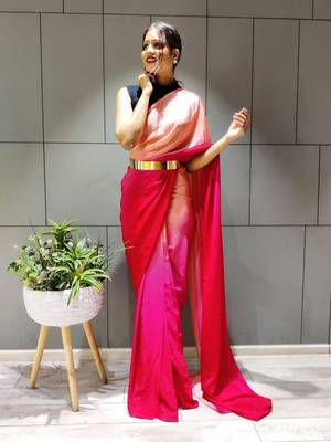 Multicolor plain pre-stitched ready to wear chiffon saree WITH UN-STITCHED BLOUSE 1