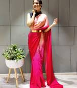 Multicolor plain pre-stitched ready to wear chiffon saree WITH UN-STITCHED BLOUSE