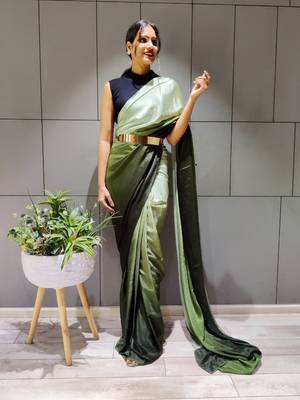 Multicolor plain pre-stitched ready to wear chiffon saree WITH UN-STITCHED BLOUSE 1
