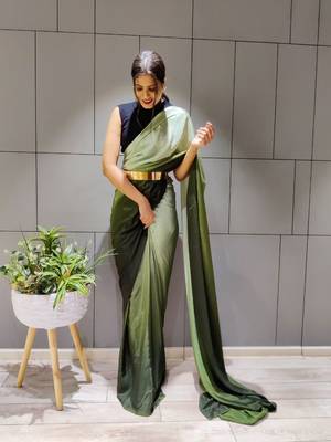 Multicolor plain pre-stitched ready to wear chiffon saree WITH UN-STITCHED BLOUSE 2
