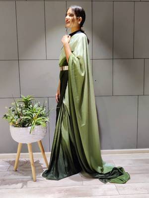 Multicolor plain pre-stitched ready to wear chiffon saree WITH UN-STITCHED BLOUSE 3
