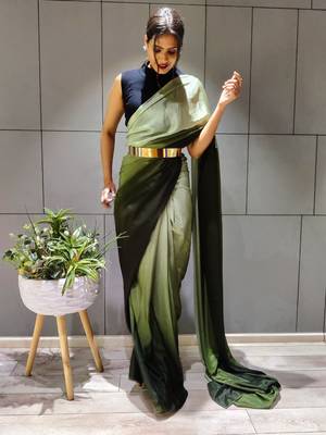 Multicolor plain pre-stitched ready to wear chiffon saree WITH UN-STITCHED BLOUSE 5