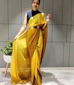 Multicolor plain ready to wear pre-stitched chiffon saree WITH UN-STITCHED BLOUSE