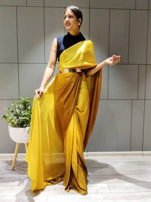 Multicolor plain ready to wear pre-stitched chiffon saree WITH UN-STITCHED BLOUSE 3