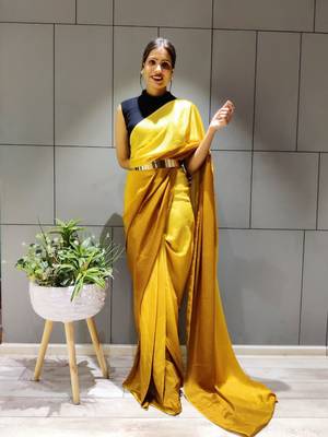 Multicolor plain ready to wear pre-stitched chiffon saree WITH UN-STITCHED BLOUSE 4