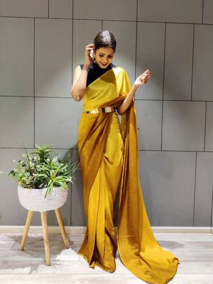 Multicolor plain ready to wear pre-stitched chiffon saree WITH UN-STITCHED BLOUSE 5