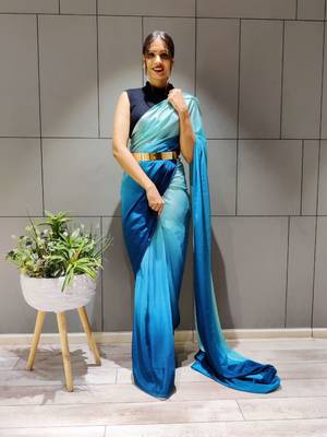 Multicolor plain pre-stitched ready to wear chiffon saree WITH UN-STITCHED BLOUSE 1