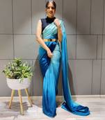 Multicolor plain pre-stitched ready to wear chiffon saree WITH UN-STITCHED BLOUSE