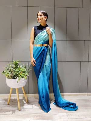 Multicolor plain pre-stitched ready to wear chiffon saree WITH UN-STITCHED BLOUSE 2