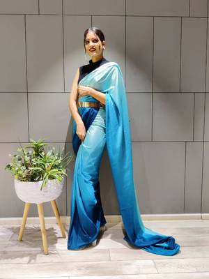 Multicolor plain pre-stitched ready to wear chiffon saree WITH UN-STITCHED BLOUSE 3