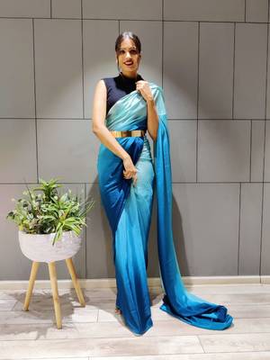 Multicolor plain pre-stitched ready to wear chiffon saree WITH UN-STITCHED BLOUSE 4