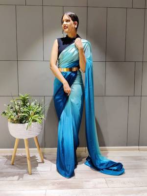 Multicolor plain pre-stitched ready to wear chiffon saree WITH UN-STITCHED BLOUSE 5