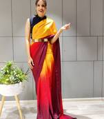 Multicolor plain pre-stitched ready to wear chiffon saree WITH UN-STITCHED BLOUSE