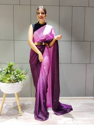Multicolor plain Pre-Stitched chiffon saree WITH UN-STITCHED BLOUSE 1
